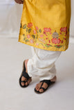 Men's Yellow Silk Digital Print & Foil Work Kurta Set