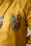 Men's Yellow Silk Digital Print & Foil Work Kurta Set