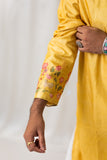 Men's Yellow Silk Digital Print & Foil Work Kurta Set