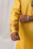 Men's Yellow Silk Digital Print & Foil Work Kurta Set