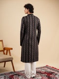 Men's Black Rayon Kurta with Thread Work Embroidery Set