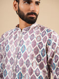 Men's Multicolour Jacquard Digital Print Kurta Set with Swarovski Detailing