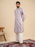 Men's Multicolour Jacquard Digital Print Kurta Set with Swarovski Detailing