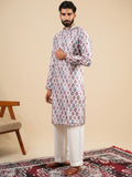 Men's Multicolour Jacquard Digital Print Kurta Set with Swarovski Detailing