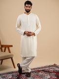 Men's Off-White Rayon Kurta Set with Sequins & Thread Work Embroidery
