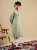 Men's Pista Rayon Kurta Set with Sequins & Thread Work Embroidery