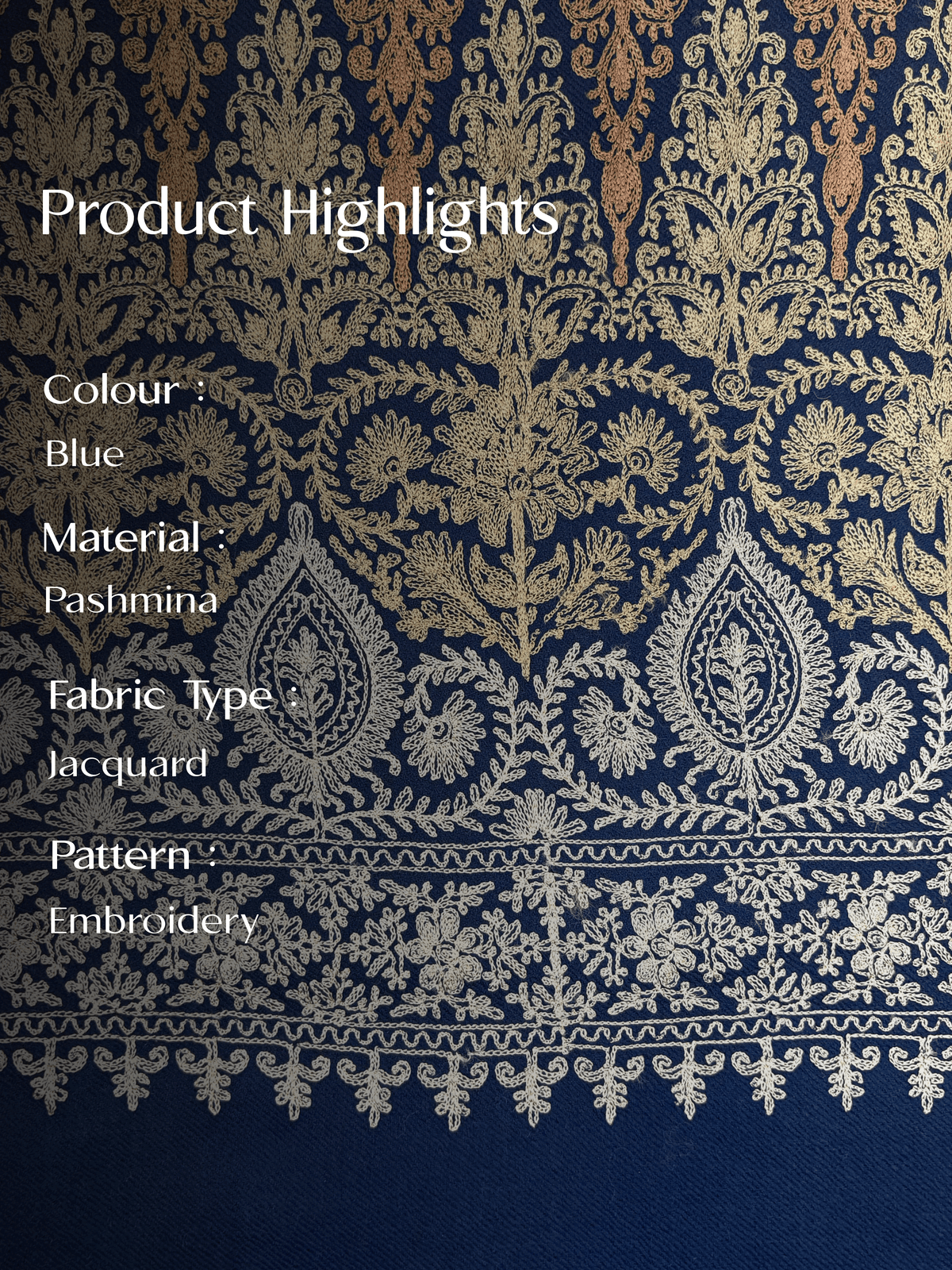 Blue Pashmina Jacquard Dupatta with Embroidery