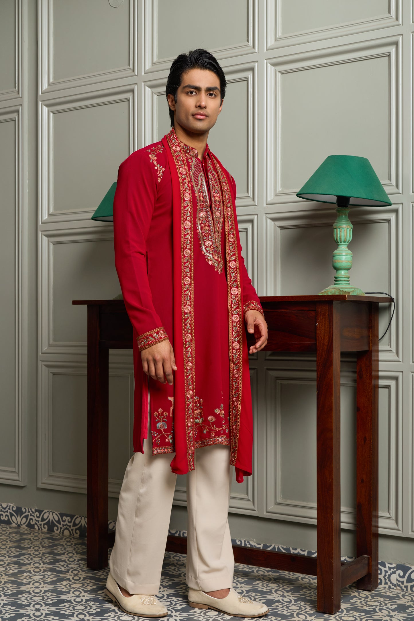 Pink Georgette Kurta–Bottom–Dupatta Set with Thread Work