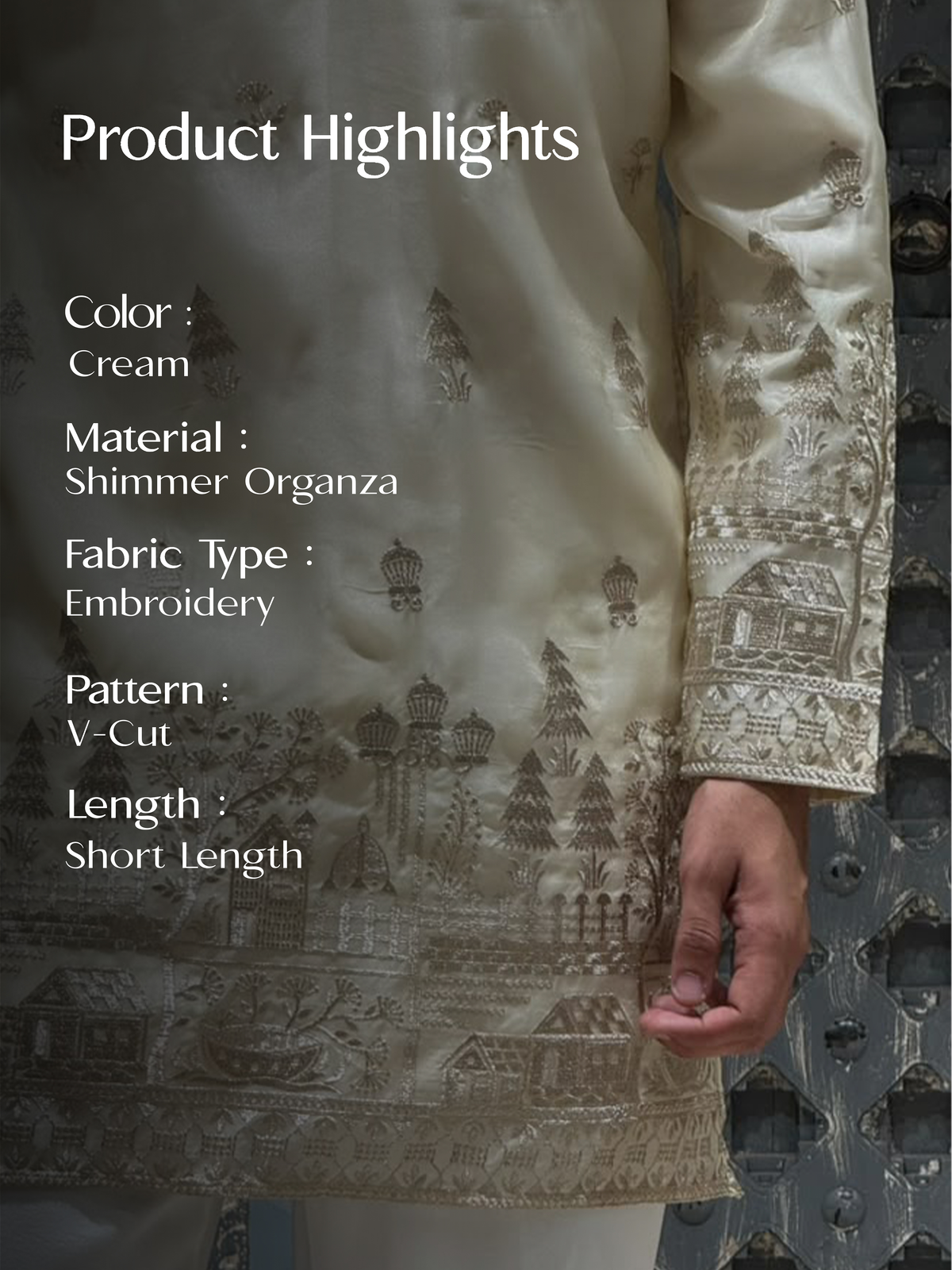 Shimmer Organza Short Kurta Set with Jari Embroidery