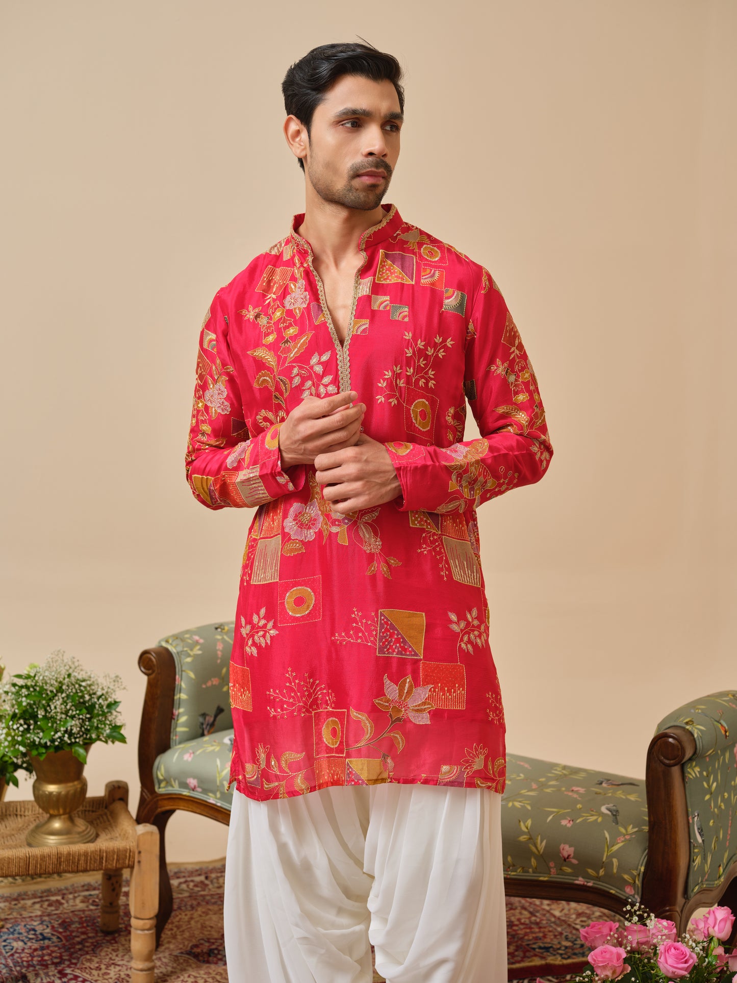 Georgette Kurta–Bottom Set with Position Print & Zari Embroidery