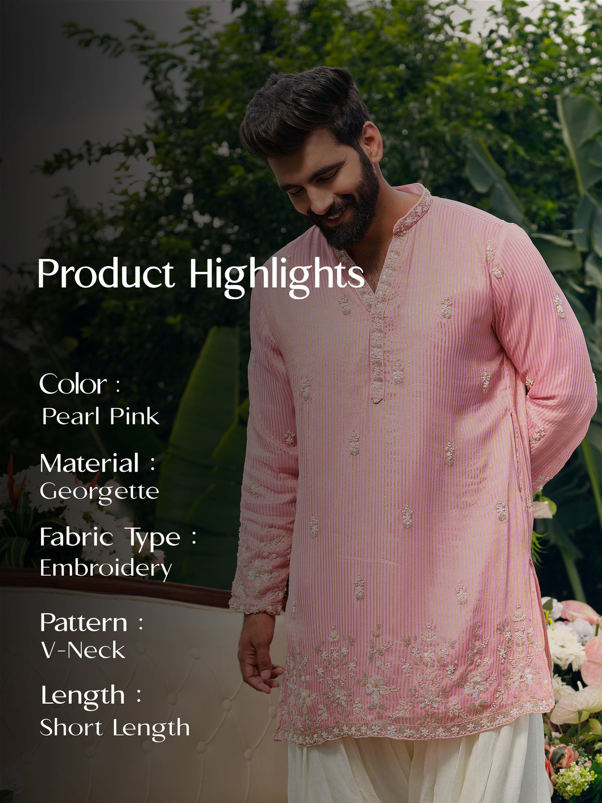 Pearl Pink Georgette Short Kurta Set with Bead Work