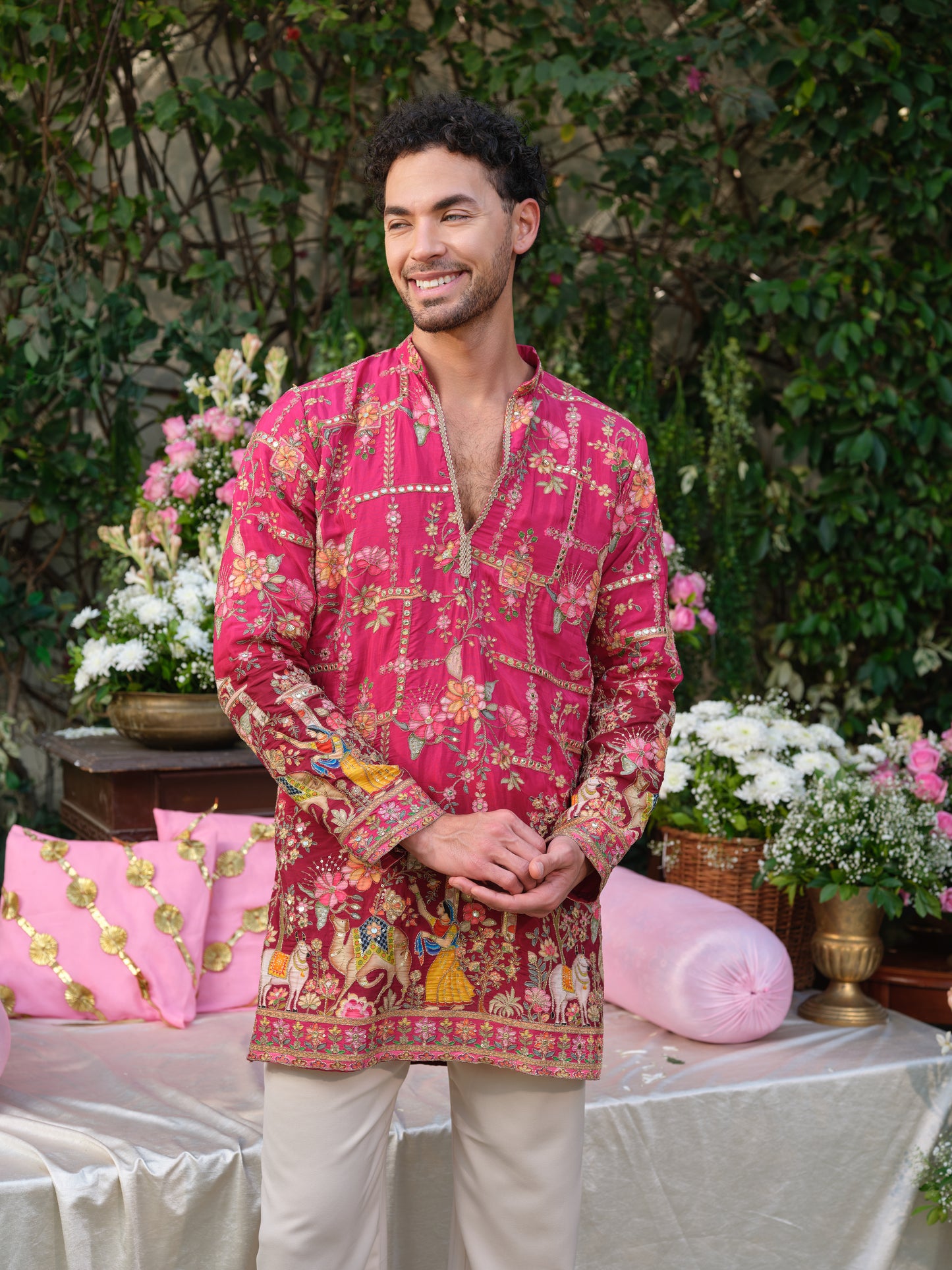 Pink Crepe Kurta–Bottom Set with Zari Embroidery Highlights