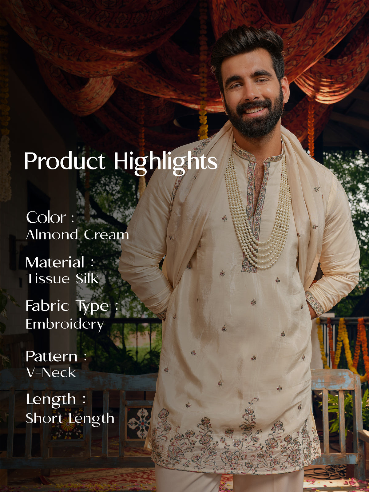 Almond Cream Silk Kurta Dupatta Set with Embroidery