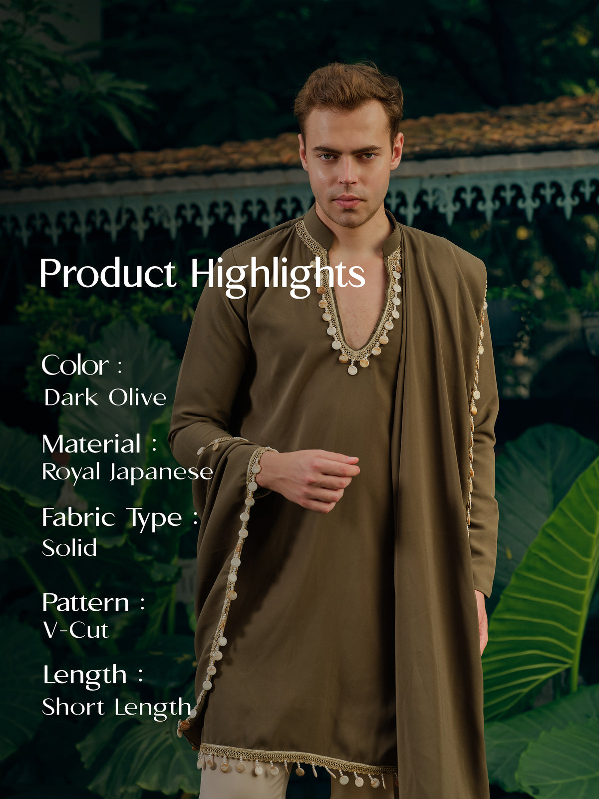Dark Olive Japanese Kurta Dupatta Set with Lace Work