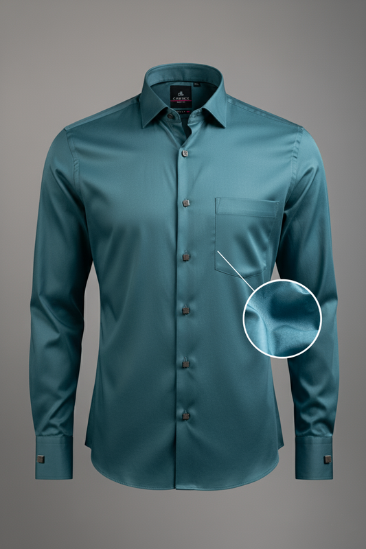 Menβs Teal Satin Slim Fit Shirt