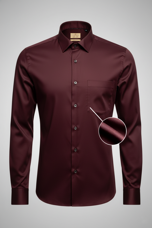 Menβs Maroon Lycra Satin Slim Fit Shirt