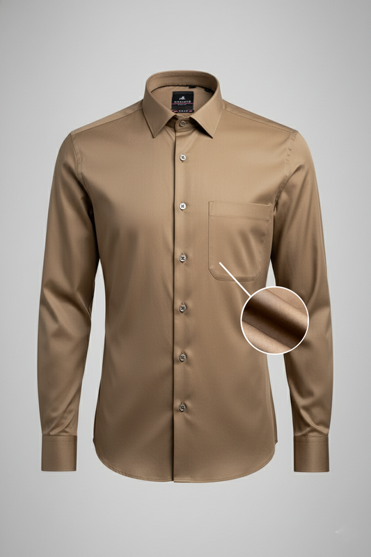 Menβs Khakhi Lycra Satin Slim Fit Shirt