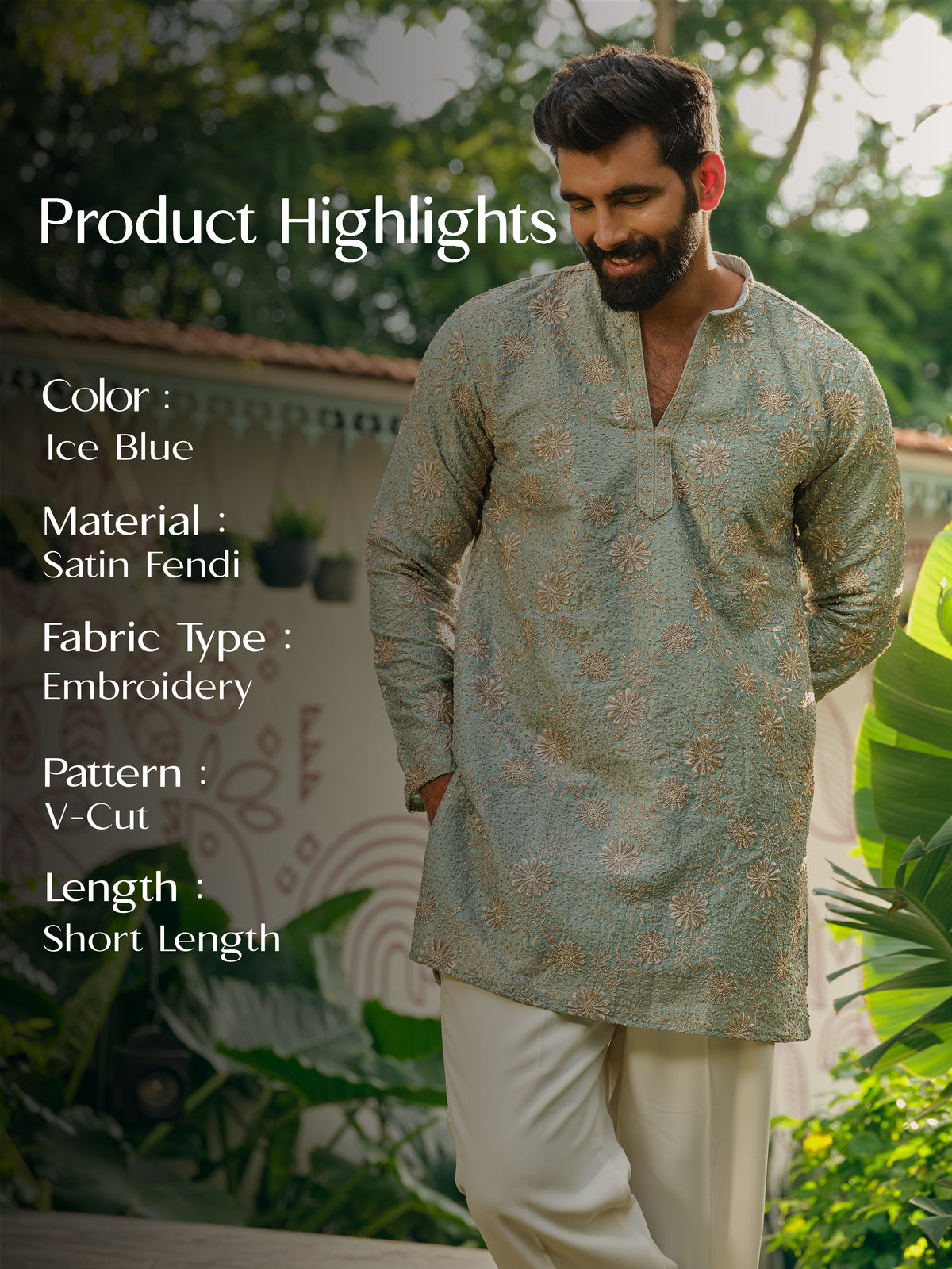 Ice Blue Fandi Short Kurta Set with Matching Dupatta