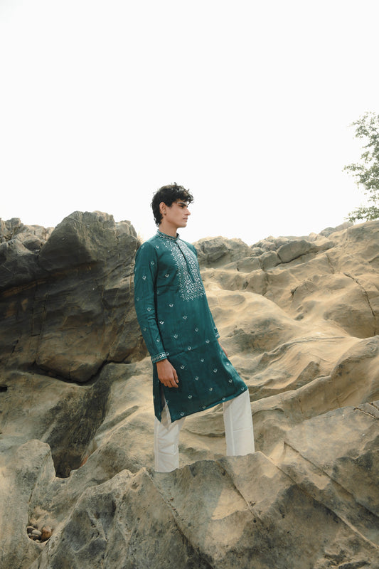 Sea Green Silk Festive Kurta Set