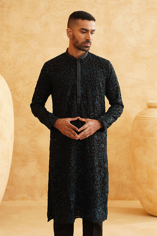 Black Georgette Floral Kurta Set