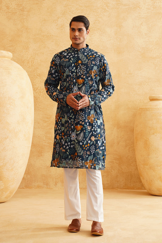 Rama Georgette Multicolour Thread Work Embroidery Kurta Set