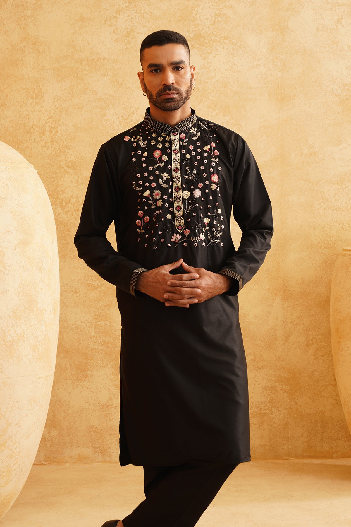 Black Straight Festive Kurta Set