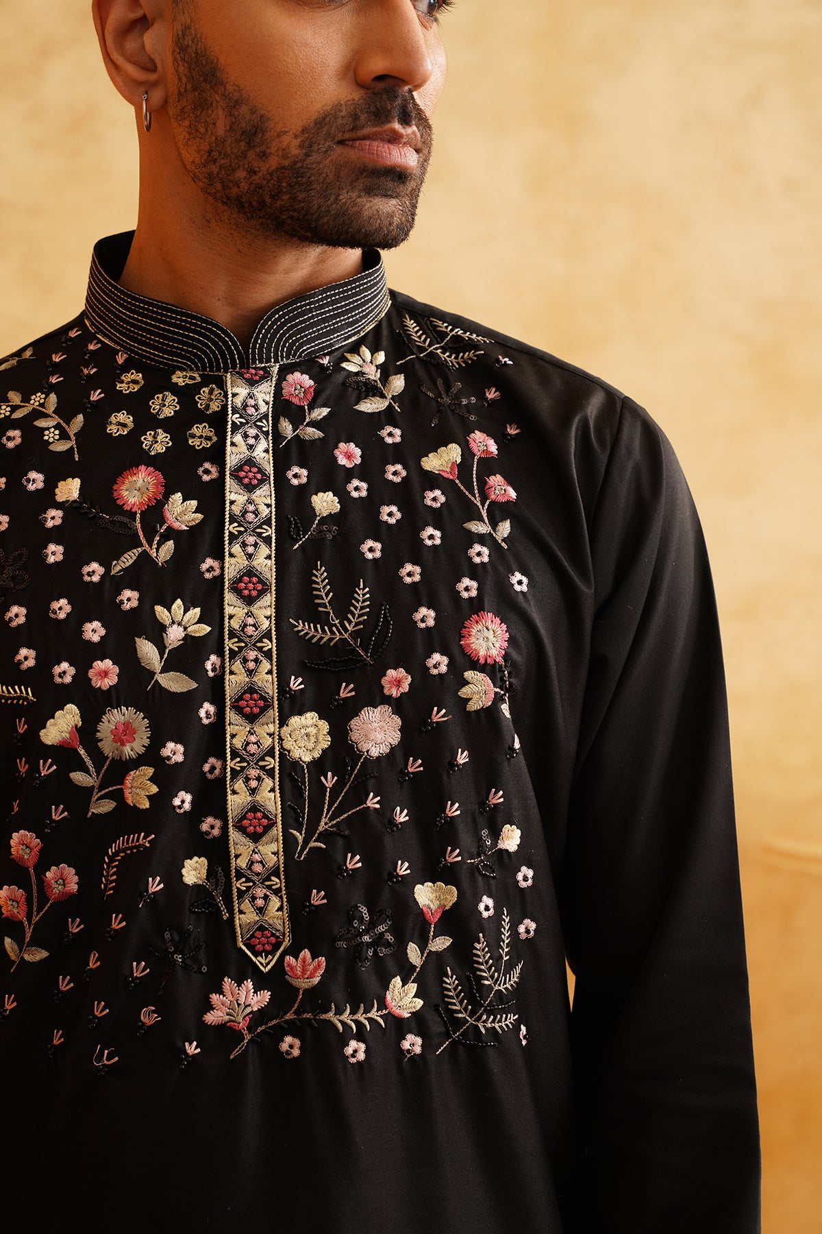 Black Straight Festive Kurta Set