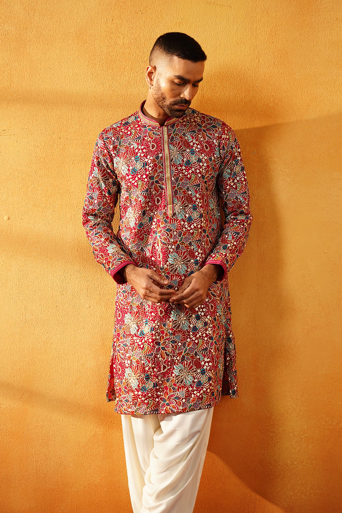 Pink and Yellow Festive Kurta Set