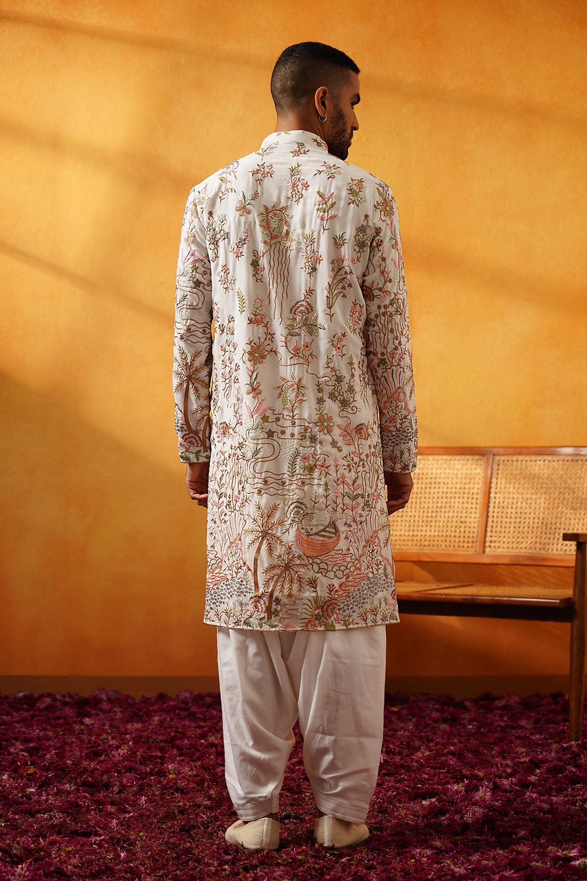 White Georgette Multicolour Threadwork Kurta Set