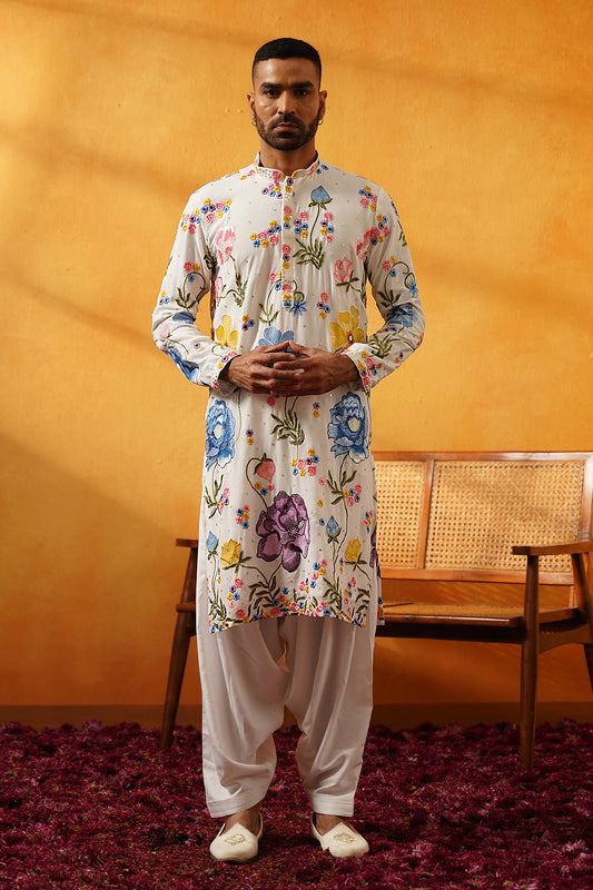 White Georgette Festive Kurta Set