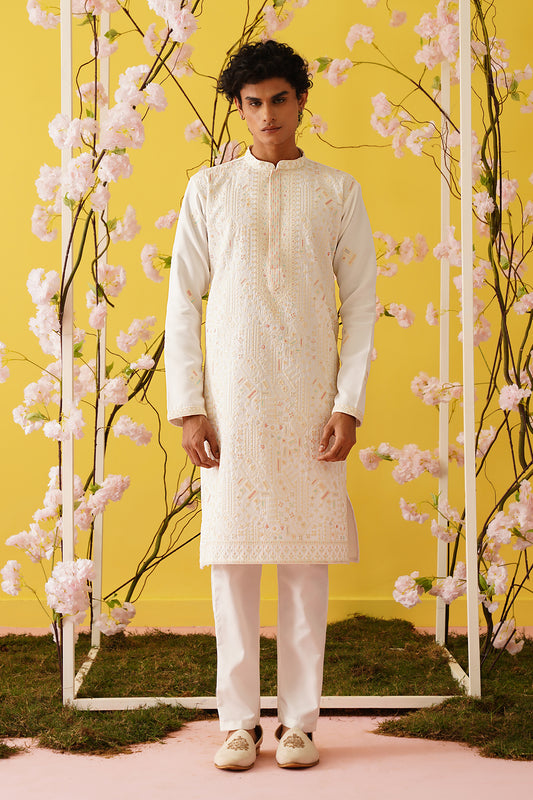 White Georgette Festive Kurta Set