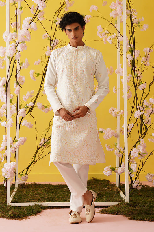 White Georgette Festive Kurta Set