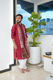 Men’s Maroon Sigma Silk Kurta Set with Digital Print Dupatta
