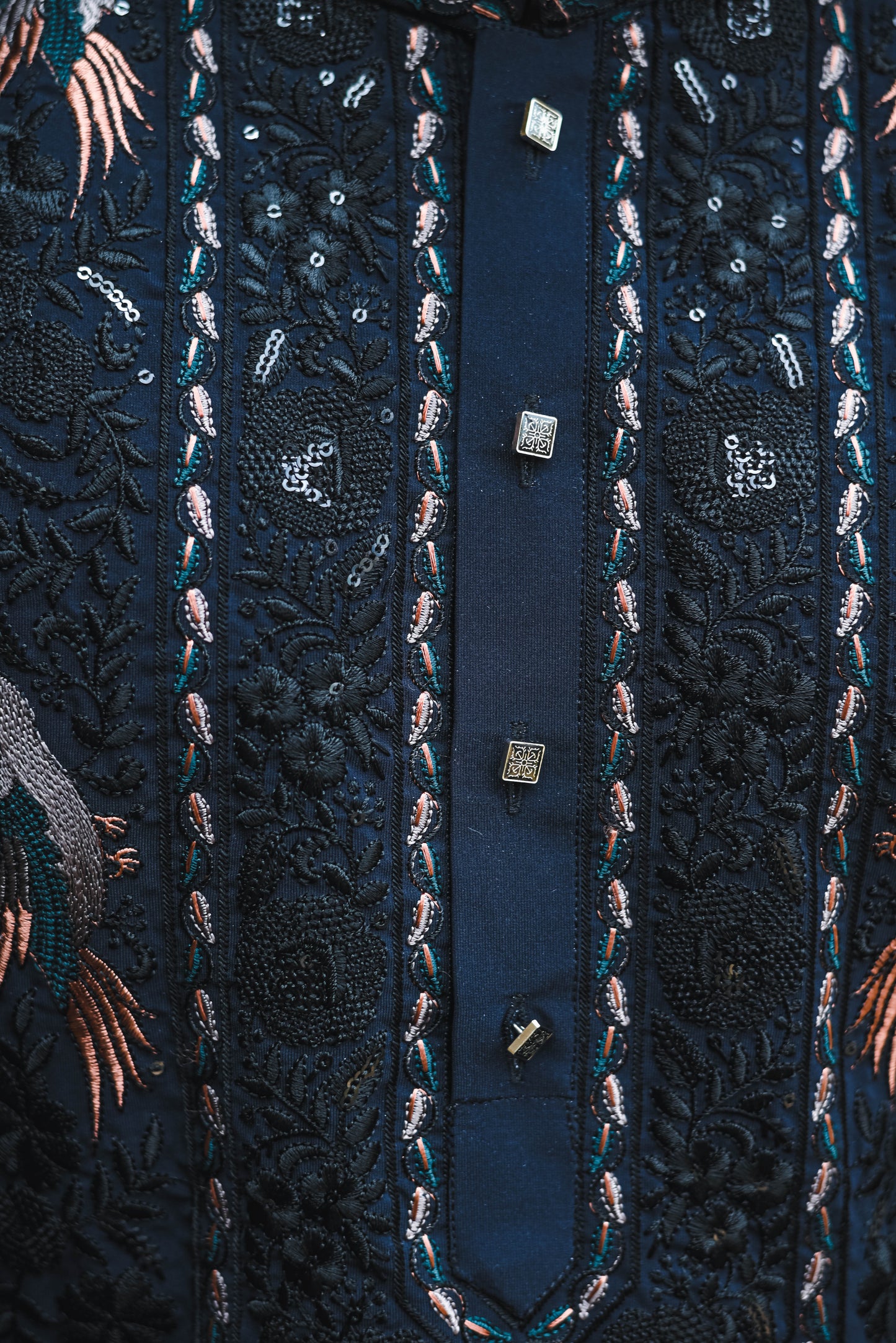 Dark Blue Kurta Set with Thread Work & Dupatta