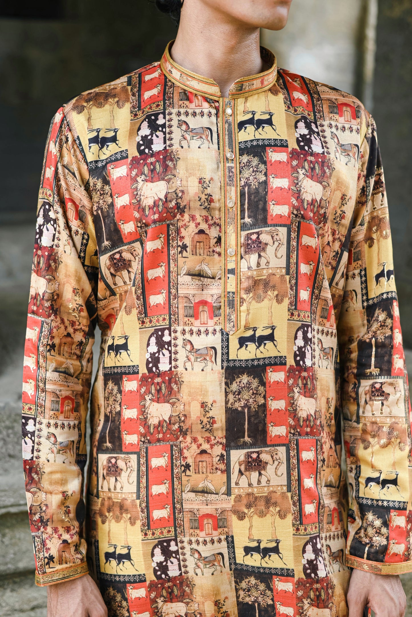 Mustard Silk Kurta with Foil Work