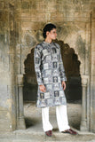 Grey Silk Kurta with Digital Print and Subtle Foil Work