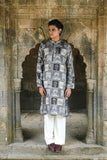 Grey Silk Kurta with Digital Print and Subtle Foil Work