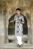 Grey Silk Kurta with Digital Print and Subtle Foil Work