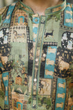Green Silk Kurta with Digital Print and Elegant Foil Work