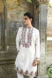 Off White Kenzo Kurta with Elegant Chain Stitch Embroidery