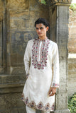 Off White Kenzo Kurta with Elegant Chain Stitch Embroidery
