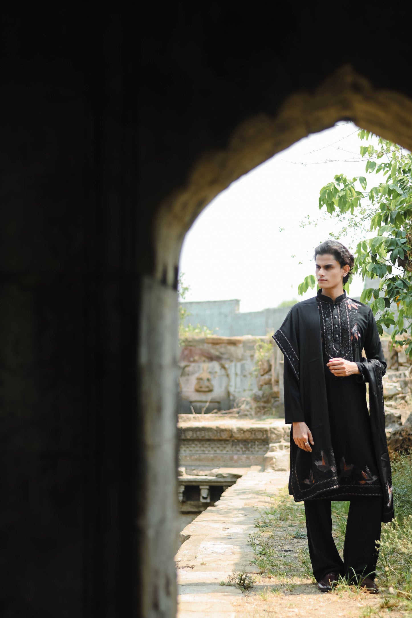 Black Kurta Set with Elegant Thread Work Embroidery and Dupatta
