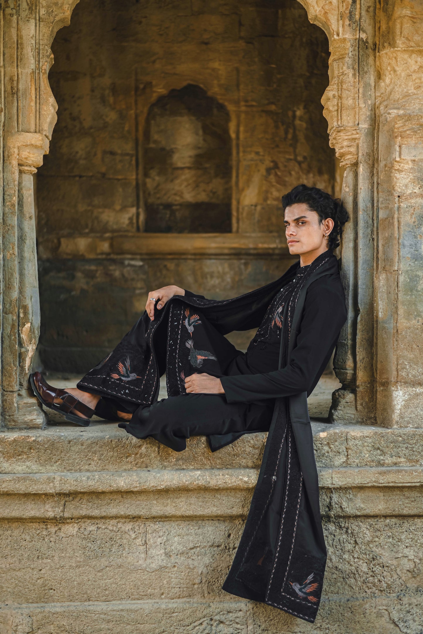 Black Kurta Set with Elegant Thread Work Embroidery and Dupatta