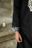 Black Satin Silk Kurta with Foil & Thread Embroidery for Festive Flair