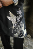 Black Satin Silk Kurta with Foil & Thread Embroidery for Festive Flair