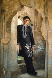 Black Satin Silk Kurta with Foil & Thread Embroidery for Festive Flair