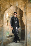 Black Satin Silk Kurta with Foil & Thread Embroidery for Festive Flair