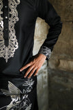 Black Satin Silk Kurta with Foil & Thread Embroidery for Festive Flair