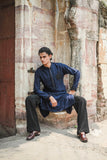 Navy Blue Kurta with Delicate Bead Work for a Refined Look