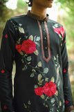 Black Satin Silk Kurta with Elegant Floral Embroidery